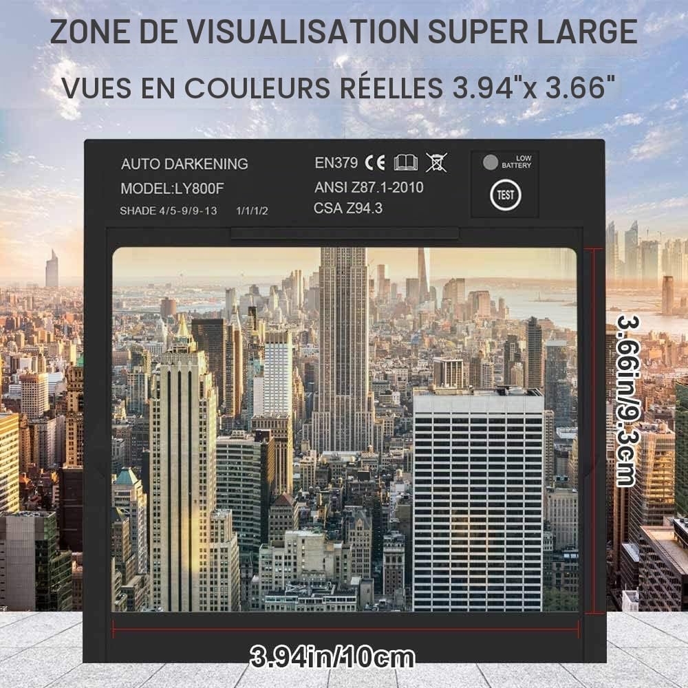 HITBOX Masque Soudure Auto True Color 4 Capteurs Solaire DIN 5/9-13 | Grand champ de vision 3.94"×3.66", assombrissement automatique, compatible soudure TIG et MIG