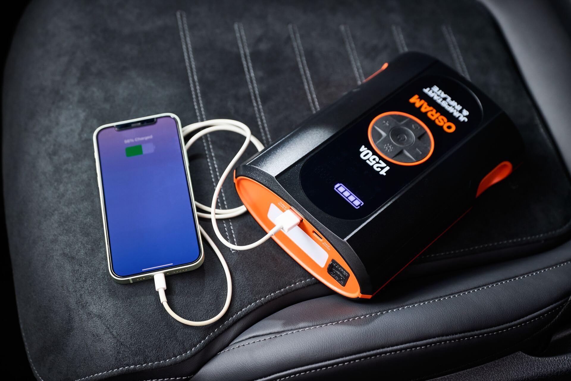 OSRAM BATTERYjumpstart 1250A, 12V, de litio, con función de batería externa y USB, arrancador de emergencia, para motores de gasolina de hasta 6L y motores diésel de hasta 2.8L.