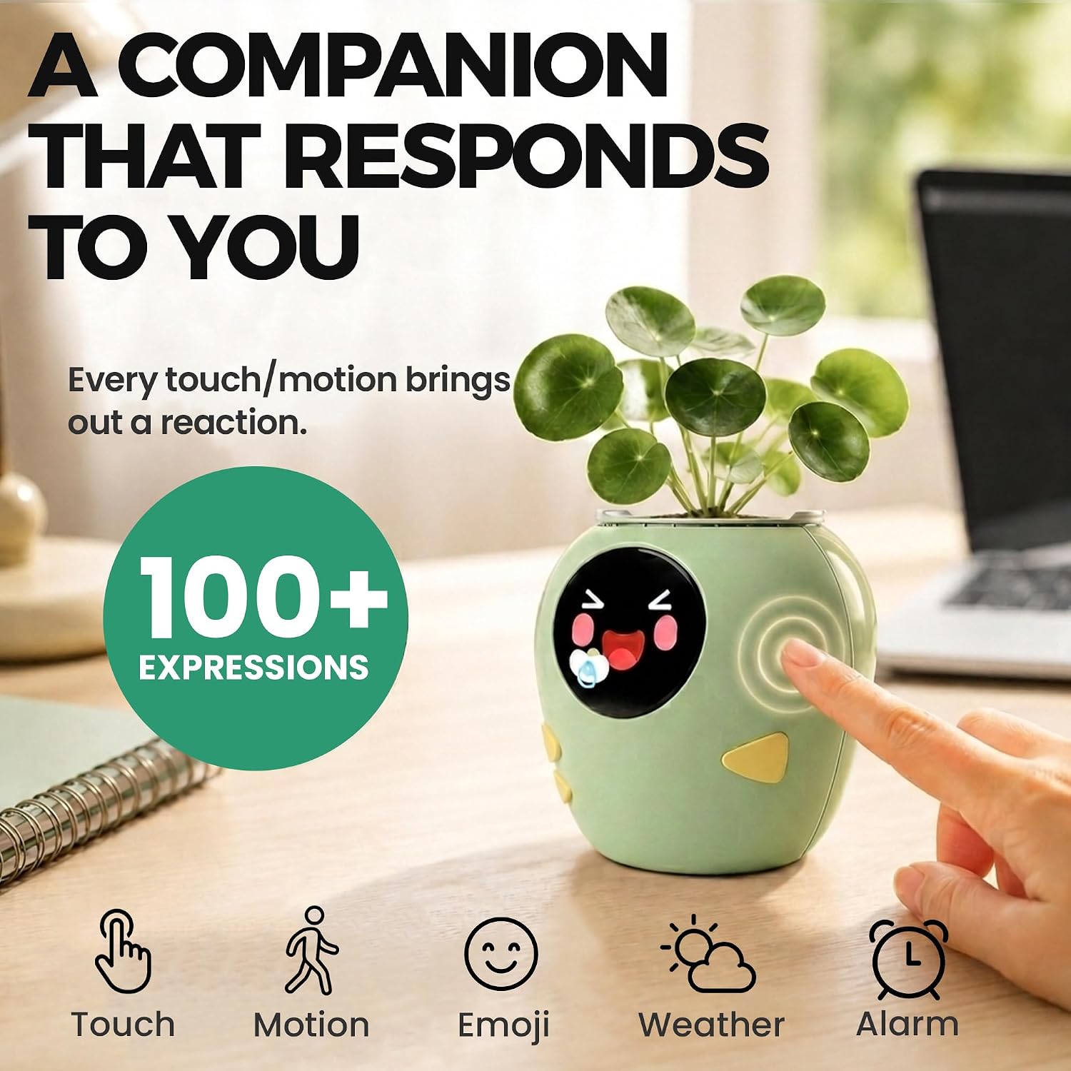 PlantBot Indoor Growing Kit with Visual Display, Interactive Seed Starter Kit with Digital Companion Growth System, 3+ Modes, 3+ Forms, 100+ Emojis (Green)