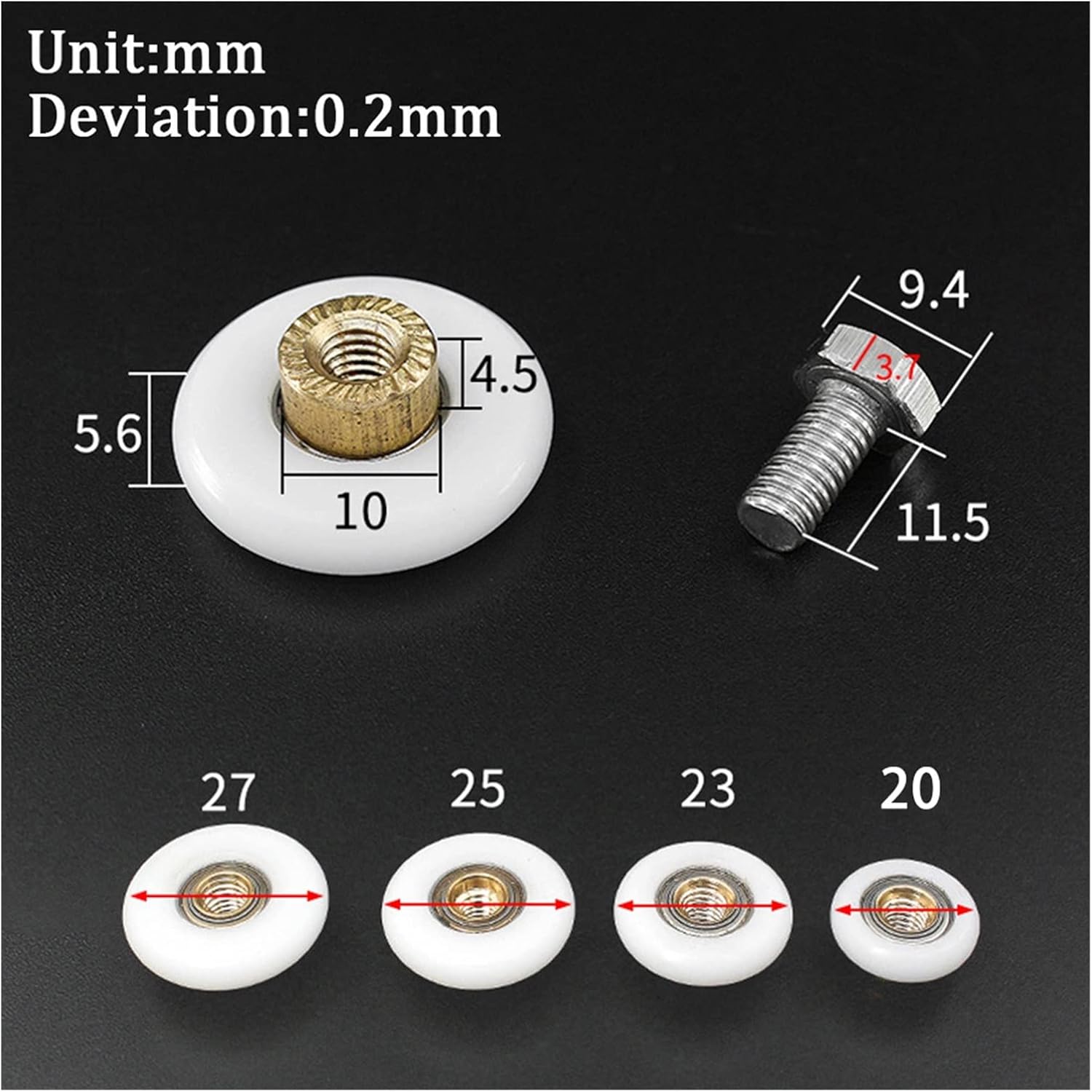 Shower Door Rollers 4pcsDiameter Shower Room Pulley Bathroom Sliding Glass Door Wheels Nylon Copper Roller Shower Parts Replacement(25mm)(2m)