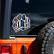Dog Paw Decal with Thin Blue Line Flag Waterproof UV DTF Vinyl Dog Paw Sticker, Dog Paw Print Car Decal for Cars, Trucks, Windows, Water Bottles & K9 Support Accessories STK2026-182-VHA