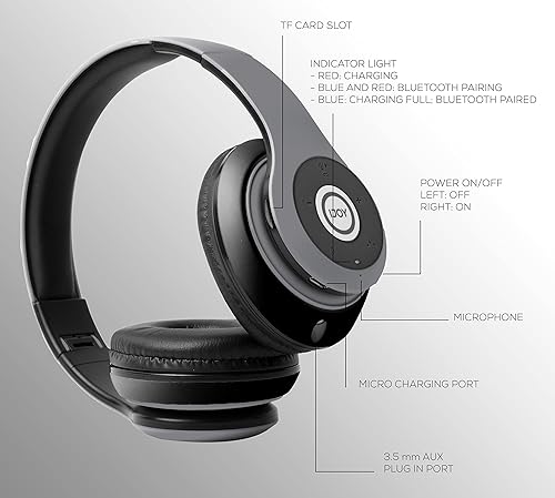 Miniatura 5 de Audífonos recargables iJOY Matte con antena inalámbrica bluetooth plegables de diadema con micrófono Stealth