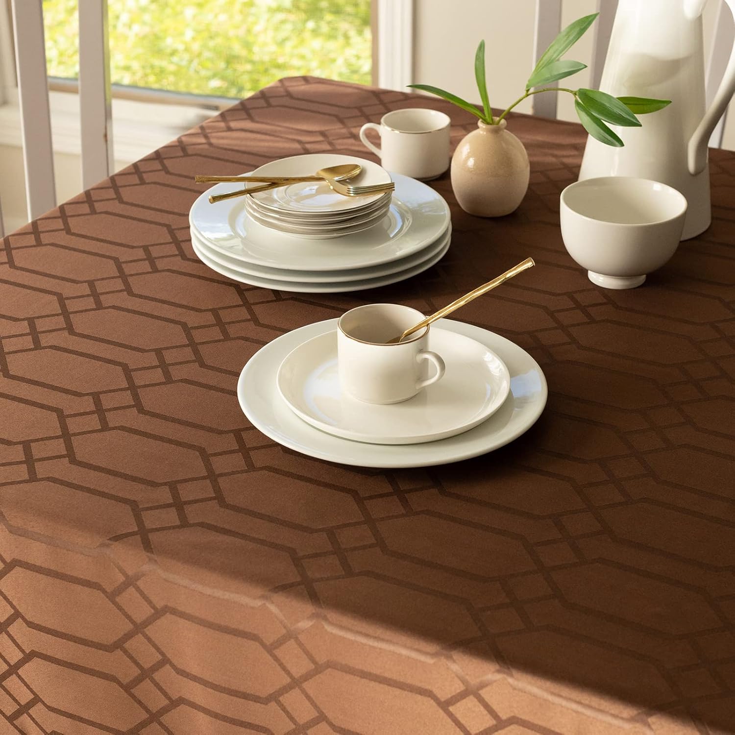 Benson Mills Solid Chagall Spillproof Fabric Tablecloth (60" x 120" Rectangular, Chocolate) : Home & Kitchen