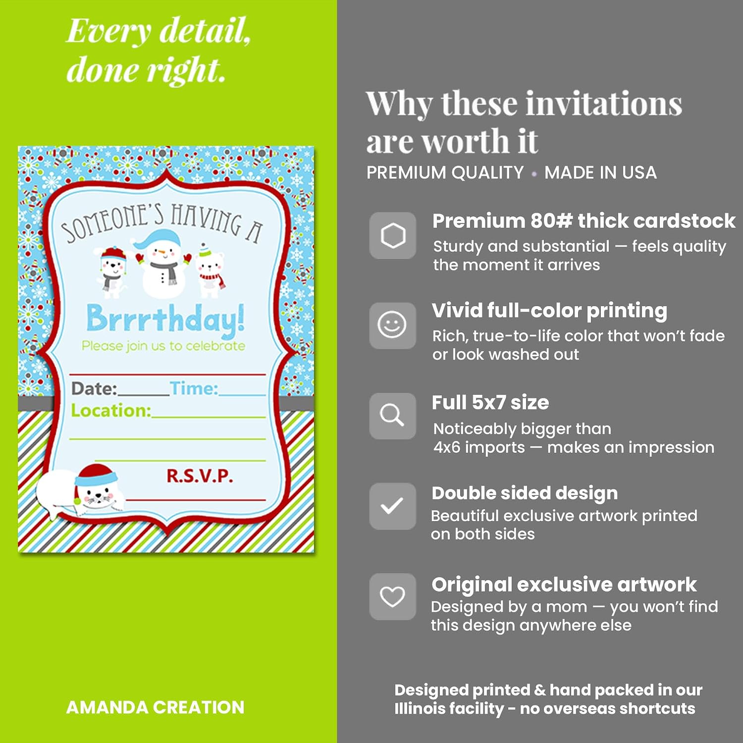 Brrrthday Winter Friends Birthday Party Invitations, 20 5x7 Fill In Cards with Twenty White Envelopes by AmandaCreation