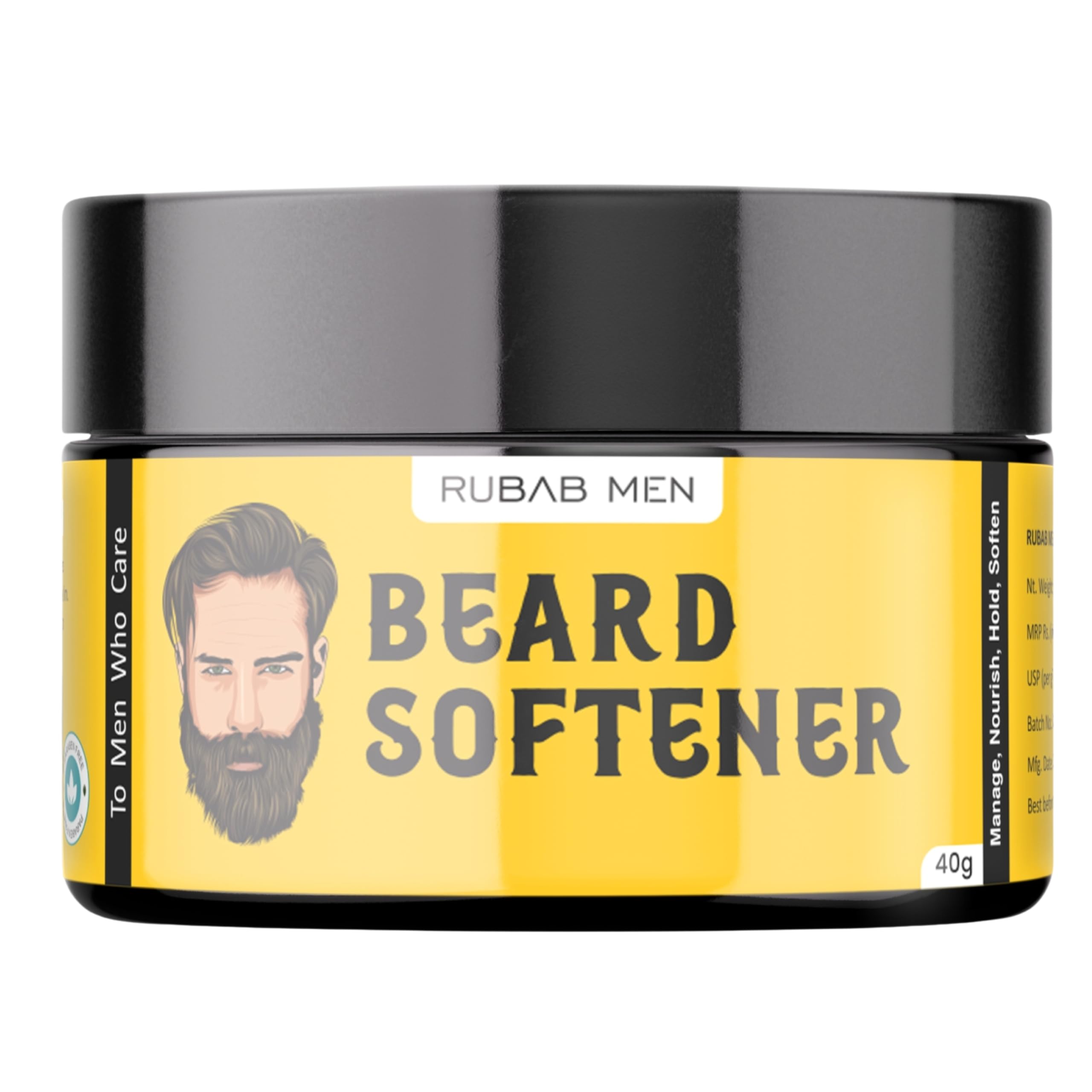 RUBAB MEN Beard Softener Cream for Men - 40g| Enriching Beard Balm Infused with Shea Butter, Avocado, Olive & Aloe Extract| No More Beard Itch!