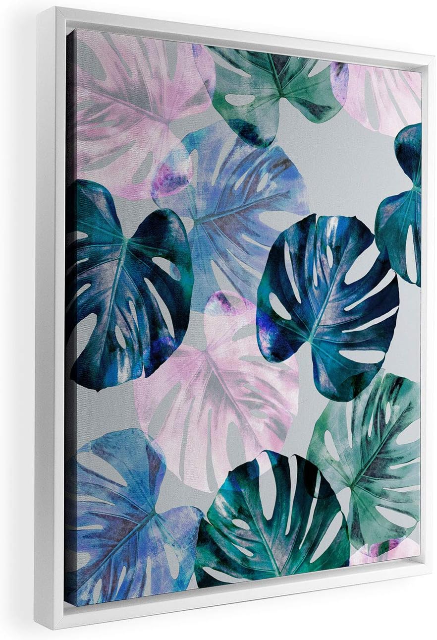 Deny Designs Mareike Boehmer Monstera 4 White Framed Art Canvas, 16" x 20", Green