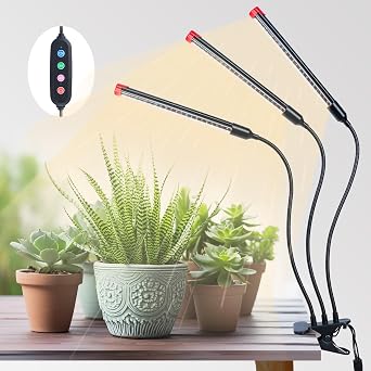 3Head Clip Grow Light, 27 Watt Brightest Full Spectrum Grow Lights for Indoor Plants, Seed Starting, Bonsai, Pot Plants, Seedlings, 5-Mode Timer 4/8/12/16/20H, NO Need Adapter
