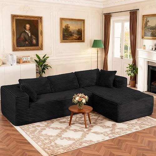 Vista 10 de COMHOMA - Sofá seccional modular de 105" con asiento profundo, sofá en forma de L tapizado en nube, brazos anchos, tela de corduroy, chaise lounge