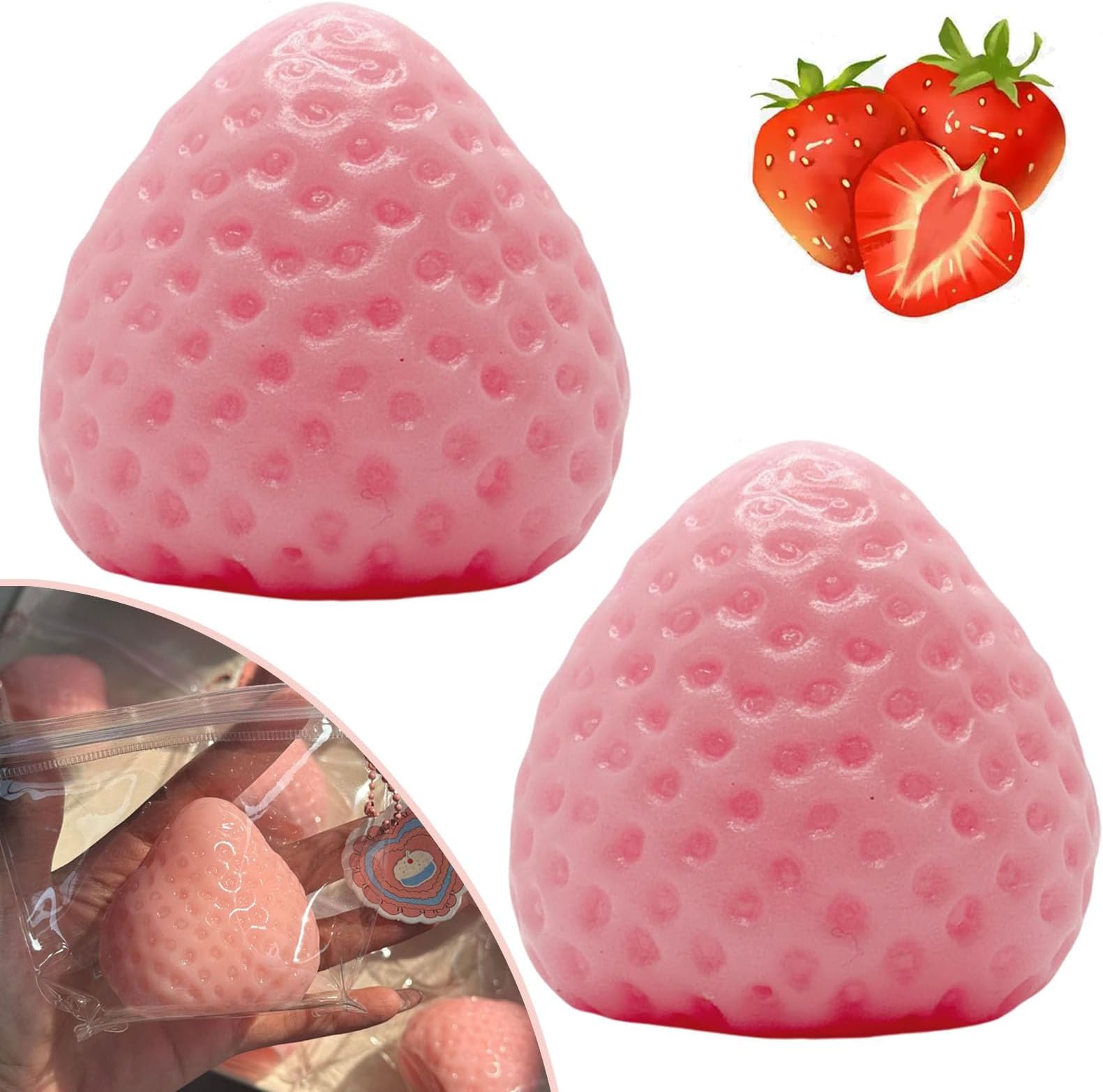 Handmade Big Taba Squishy Strawberry, Cute Strawberry Squeeze Toys, Strawberry Squishies Fidget Toys, Novelty Things Suitable for Adults Relaxation (2xPink)