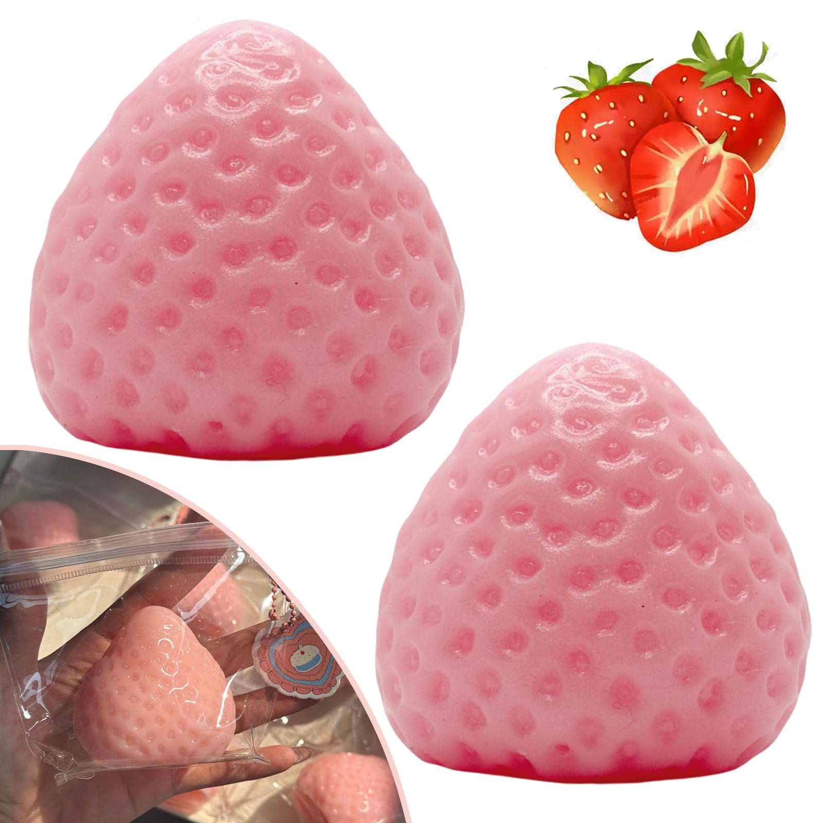 Handmade Big Taba Squishy Strawberry, Cute Strawberry Squeeze Toys, Strawberry Squishies Fidget Toys, Novelty Things Suitable for Adults Relaxation (2xPink)