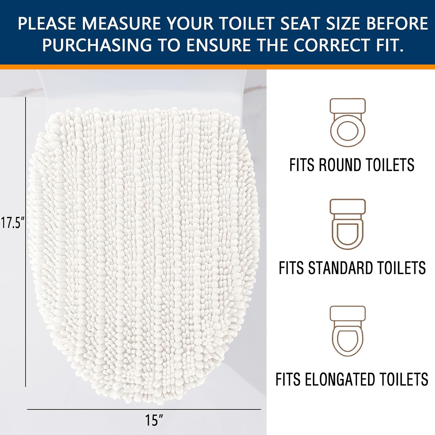 Arotive Luxury Soft Chenille Bathroom Toilet Lid Cover 17.5x15, Ivory