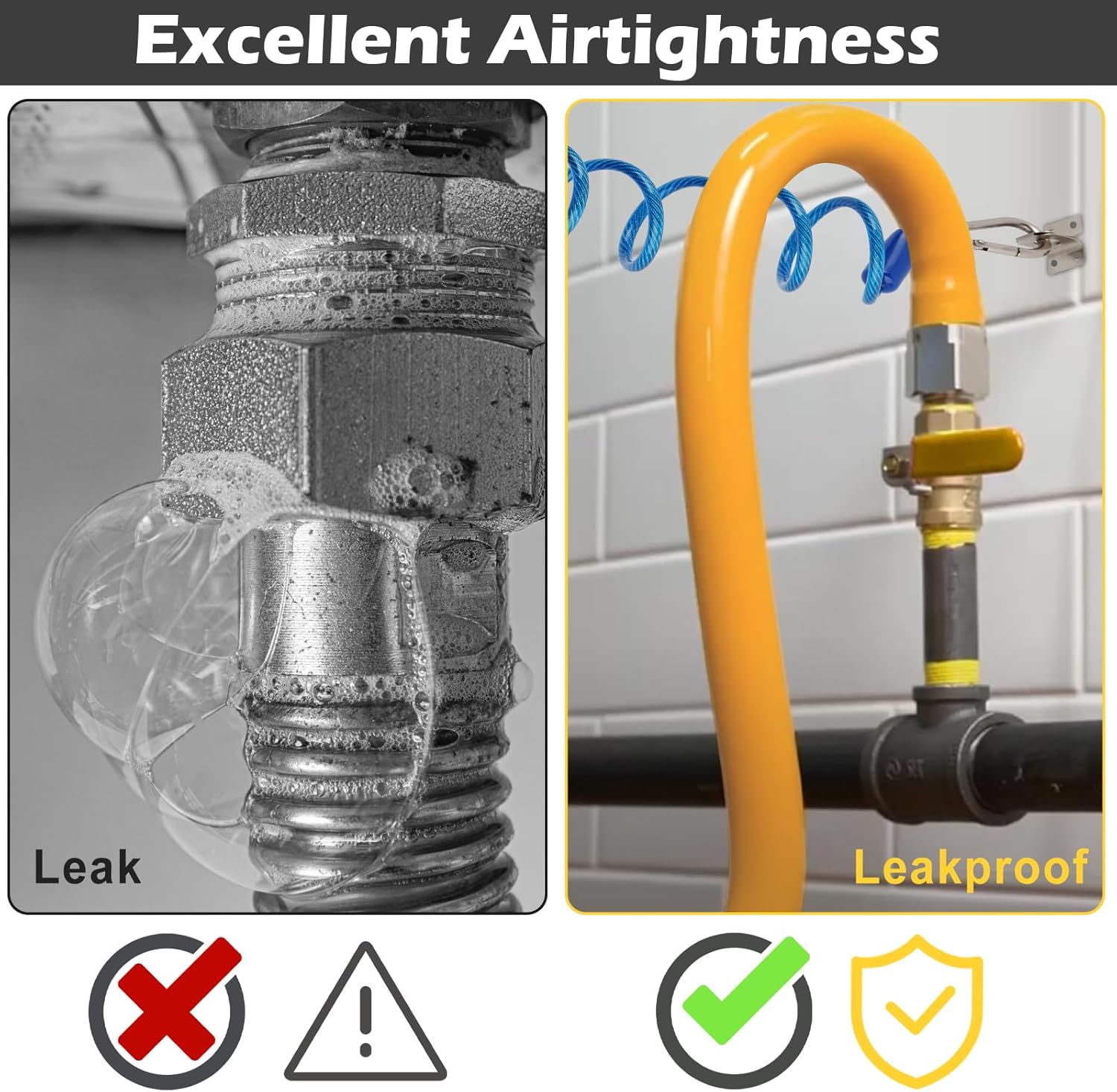 Wayona 1675kit48 Safety System Kit, 3/4 x 48 inch Gas Flex Line Hose with Quick Connect Fittings, Gas Hose Connector Kit, Flexible Natural Gas Line Hose for Commercial Kitchen Equipment