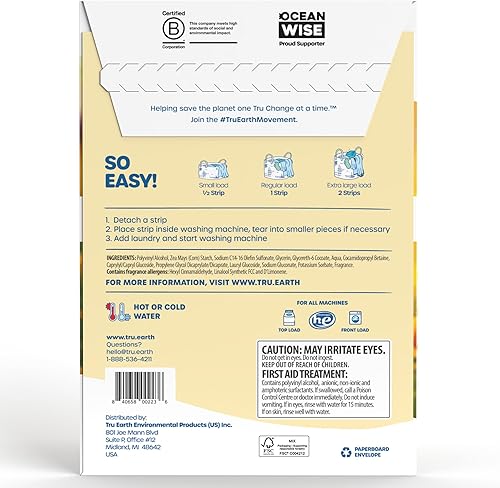 Miniatura 60 de Tru Earth Hojas de detergente compacto para ropa seco, sin perfume, hasta 768 cargas (384 unidades), sin parabenos, detergente sin líquido Eco-Strip