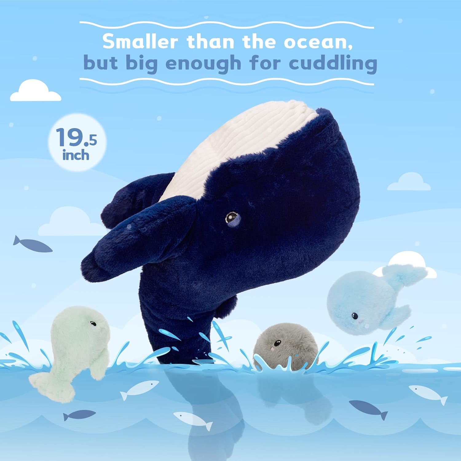 MaoGoLan 4 Pcs Blue Whale Plush Toy with 3 Babies Inside - 20 Inch Giant Stuffed Whale Plush Sea Animals Bulk for Kids Ocean Party Favors Marine Decorations Gifts Christmas Valentine's Day image 3