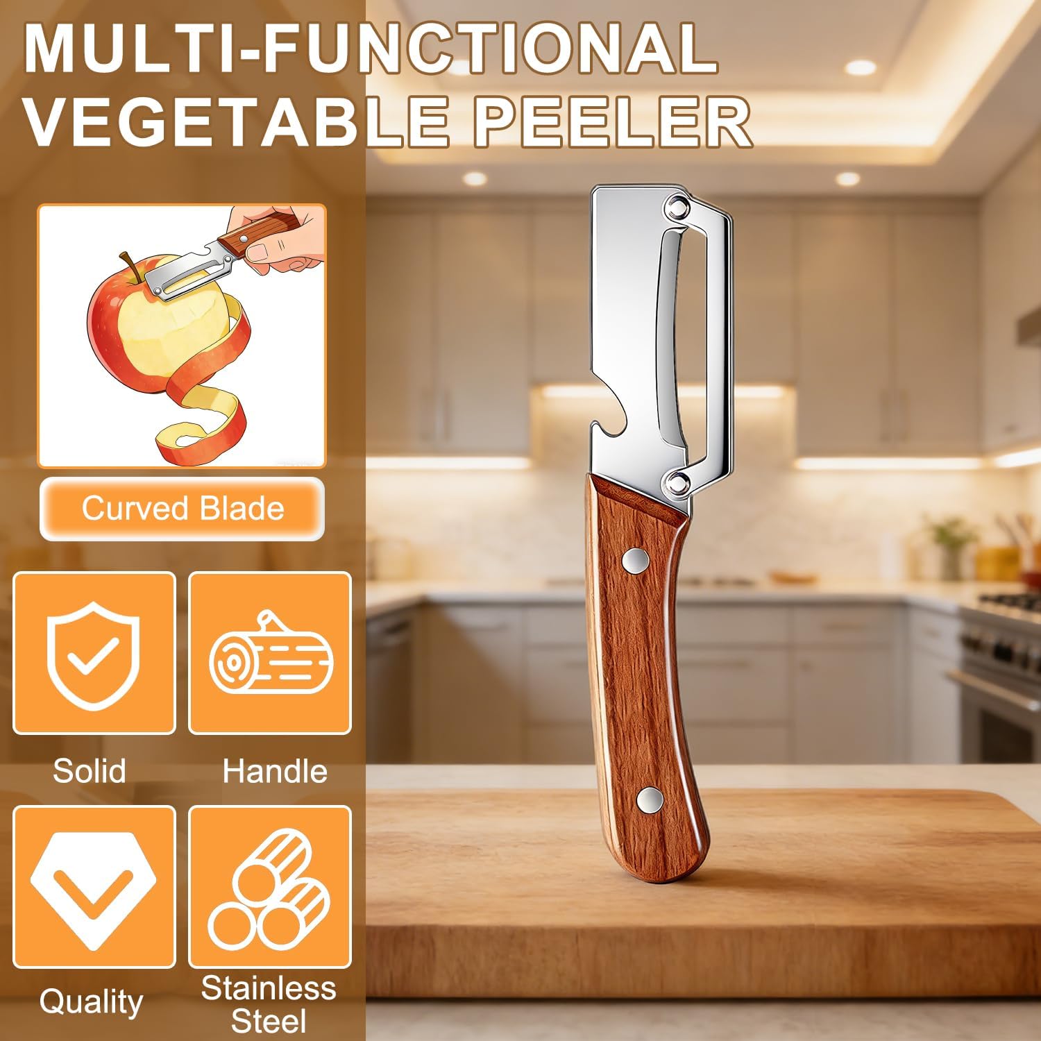 Multi-Functional Vegetable Peeler, Zero Snag Wooden Kitchen Tool (2PCS) image 2