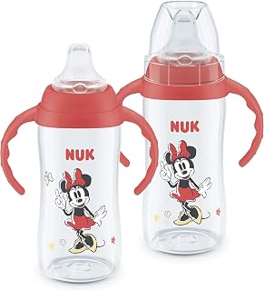 NUK First Choice Minnie Mouse 10oz Learner Sippy Cups 2-Pack - Spill Proof, Leak Proof Soft Spout with Removable Handles, 8m+