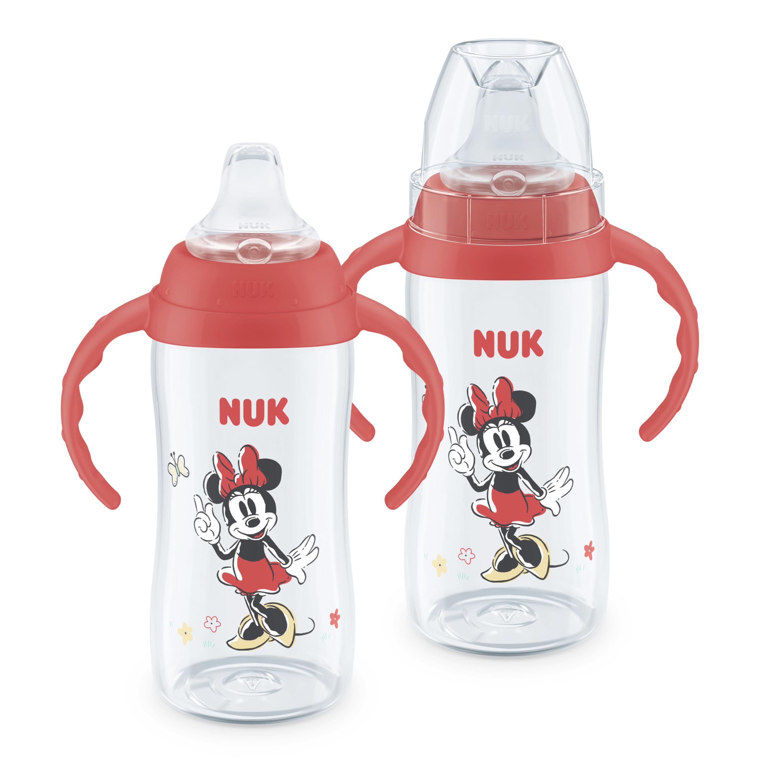 NUK First Choice Minnie Mouse Large Learner Cup 2.0, 10oz. Sippy Cup with Handles, Spill Proof, Leak Proof Soft Straw Cup, 2-Pack