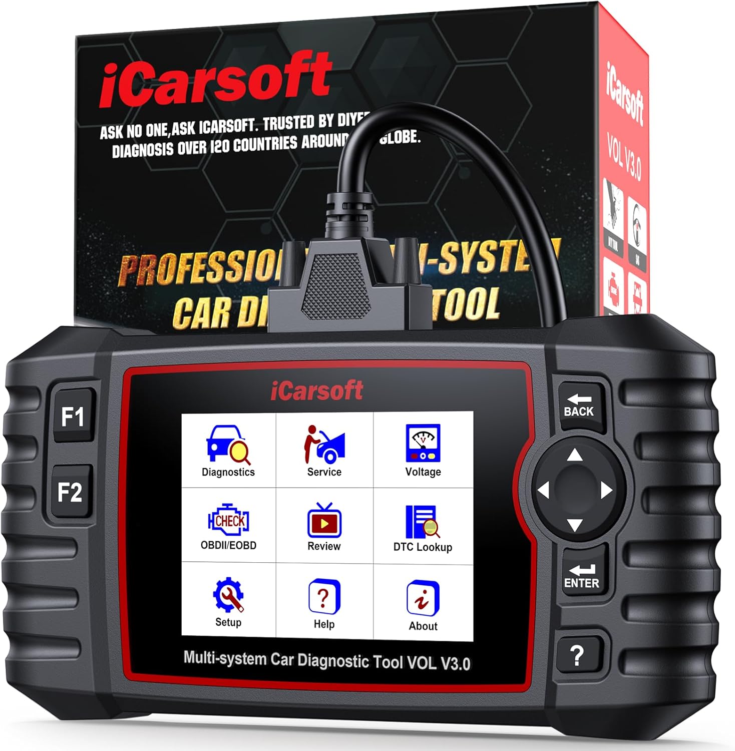 iCarsoft VOL V3.0(New Ver) Bidirectional Diagnostic Scan Tool for Volvo/SAAB OBD2 Scanner, All System Diagnose, 29 Resets(239 Sub-Services) /Actuation Test/Battery Registration Tool-Free Update
