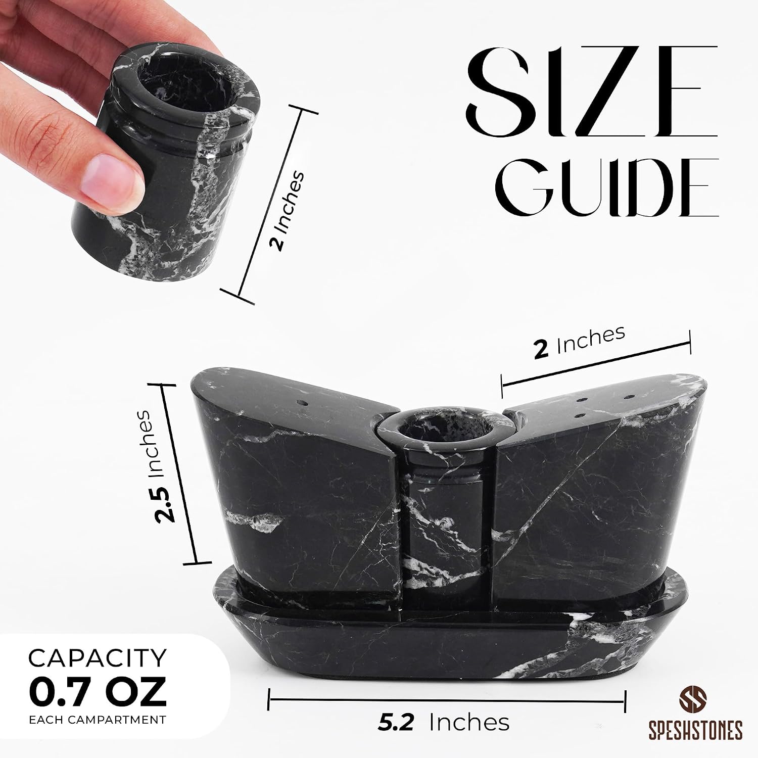 Marble Salt and Pepper Shakers 2.5 Inch Handmade Black Salt and Pepper Containers for Dining Table Décor - Modern Salt Shakers for Kitchen Counter, Seasoings Salt & Spice Shaker Sets
