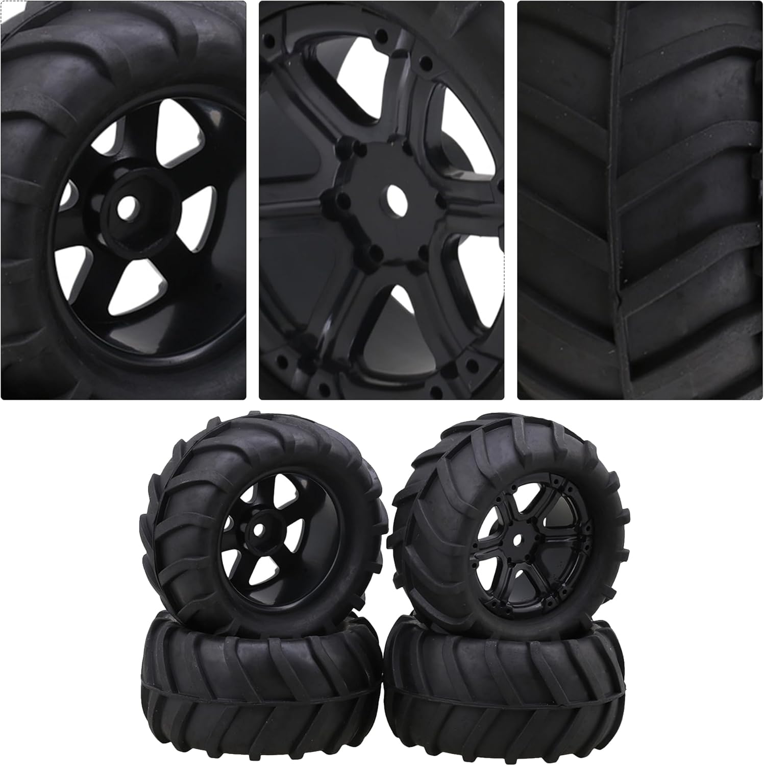 lovermusic 4PCS 1/16 RC Crawler Truck Off Roader Rubber Tires and Rims, 3.35x1.65inch Rock Climbing Tires