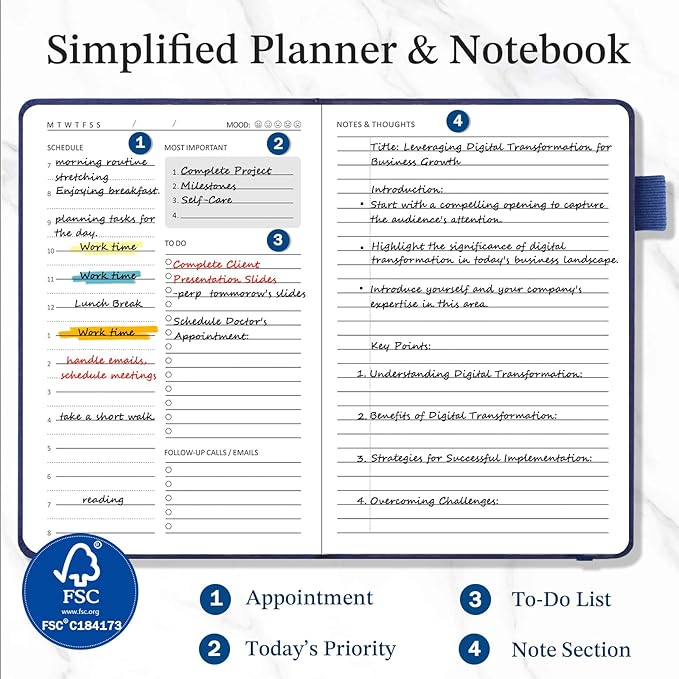 Daily Planner & Notebook | Hourly Schedule & To-Do List | Undated A5 Planner