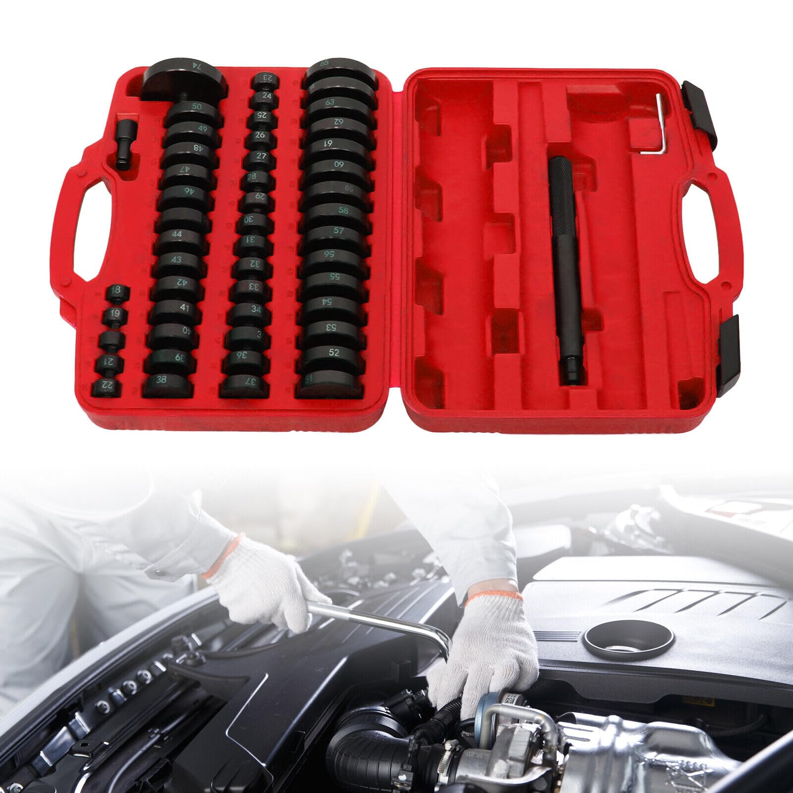 51 Kit de extracción de cojinete de automóviles de herramientas de prensa propulsor de conchas montaje y desmontaje Anillos pieza de presión 18 a 65 mm