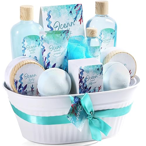 Miniatura 9 de Canasta de regalo de spa de baño cestas de regalo de spa corporal y tierra para mujer juego de regalo de spa perfumado de lavanda con gel de ducha