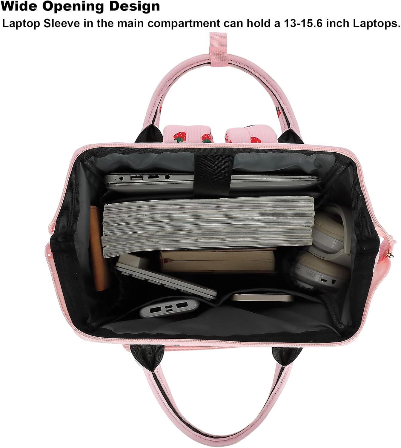 College Laptop Backpack, Travel Backpack for Women, Corduroy Casual Daypack, School Backpack Bookbag for Girls (Pink Corduroy Strawberry) - Image 4