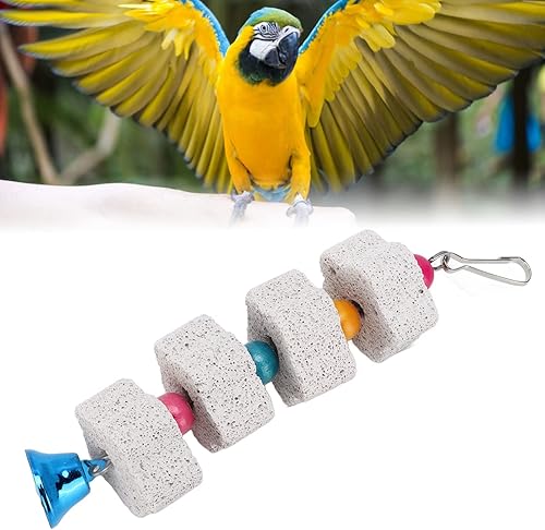 Miniatura 2 de Fabul Pico de pájaro piedra de molienda, suplemento de calcio jaula de alimentos juguete para morder con campana, juguetes para masticar pájaros,