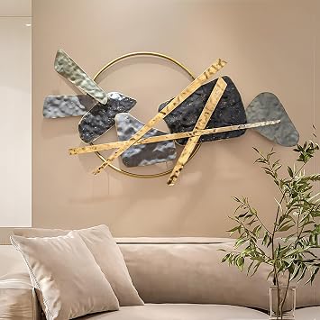 Vintage Metal Art Wall Decor,3D Large Artwork Hanging Wall Sculptures,Family Iron Entryway Wall Decor,Unique Industrial Wall Decoration for Living Room Dining Room Bedroom Office Kitchen,Gold