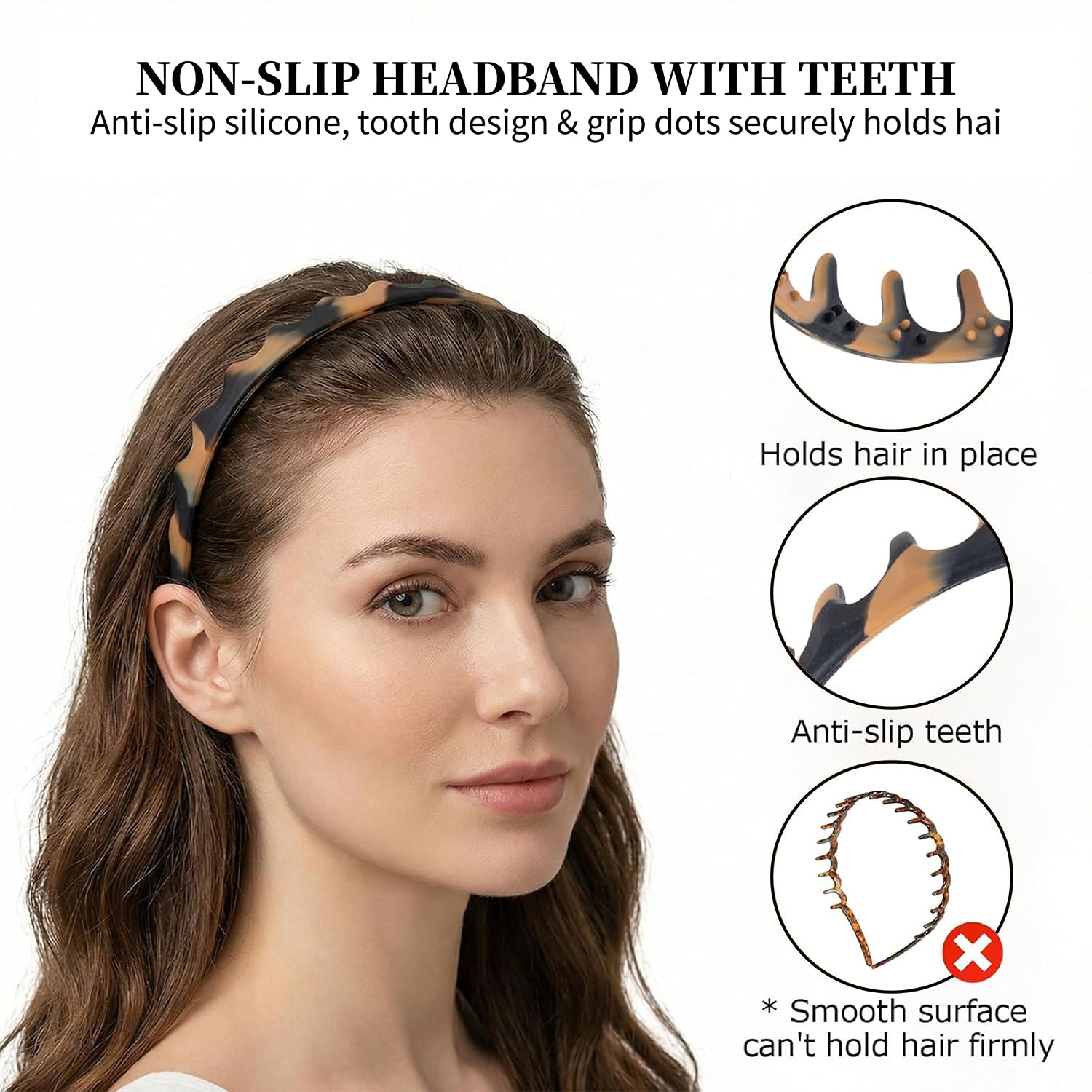 Silicone Headbands for Women, Non Slip Comb Headband with Teeth for Short Hair No Headache, Non-Crackable Soft Bendable Hair bands for Women's Hair Fashion Accessories