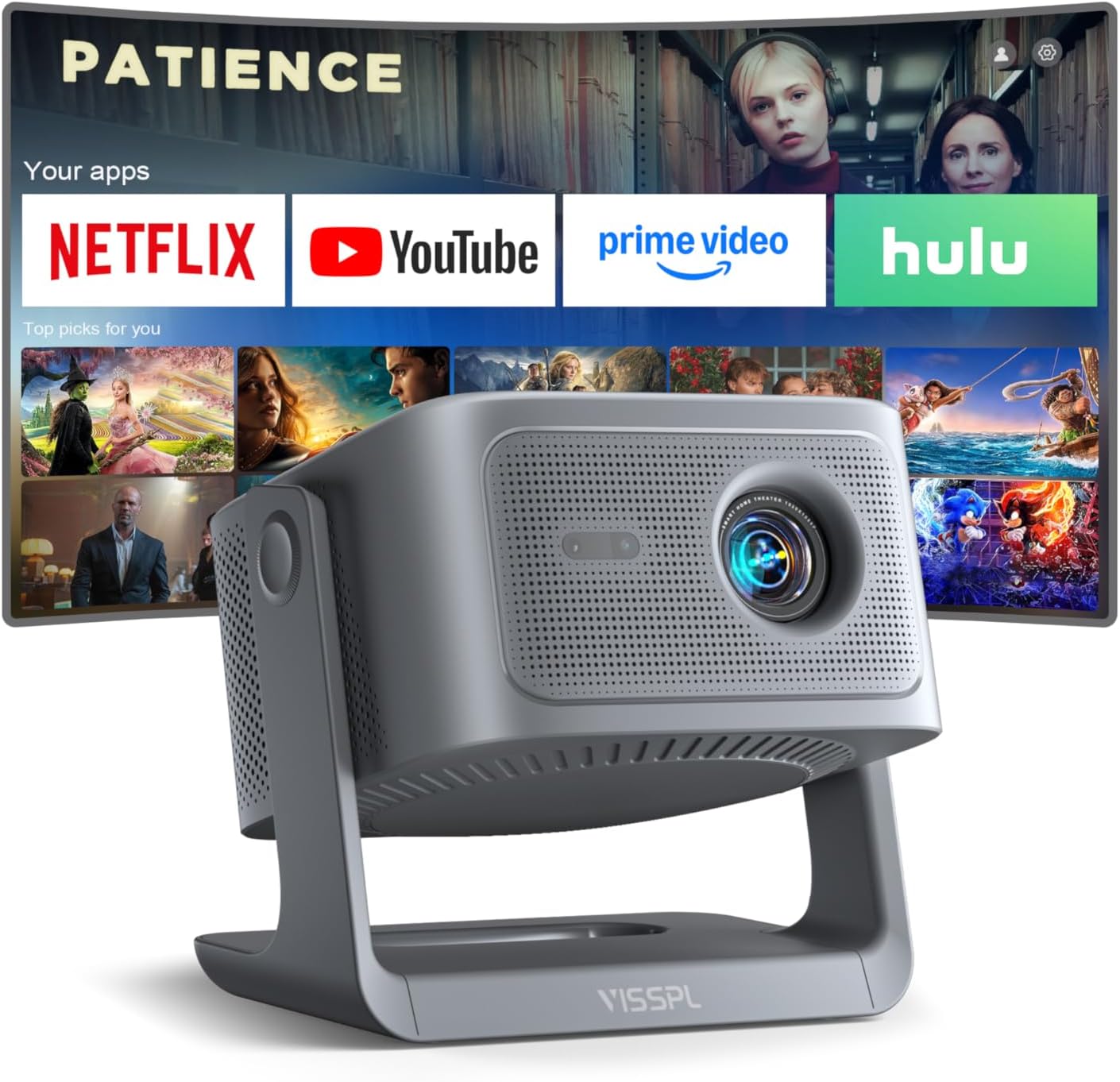 【Now with Netflix & 2500ANSI】Smart 4K Projector with WiFi and Bluetooth, VISSPL 3D Dolby Audio and Auto Focus Portable Outdoor Projector, Movie Home Theater Projectors for Bedroom/Ceiling