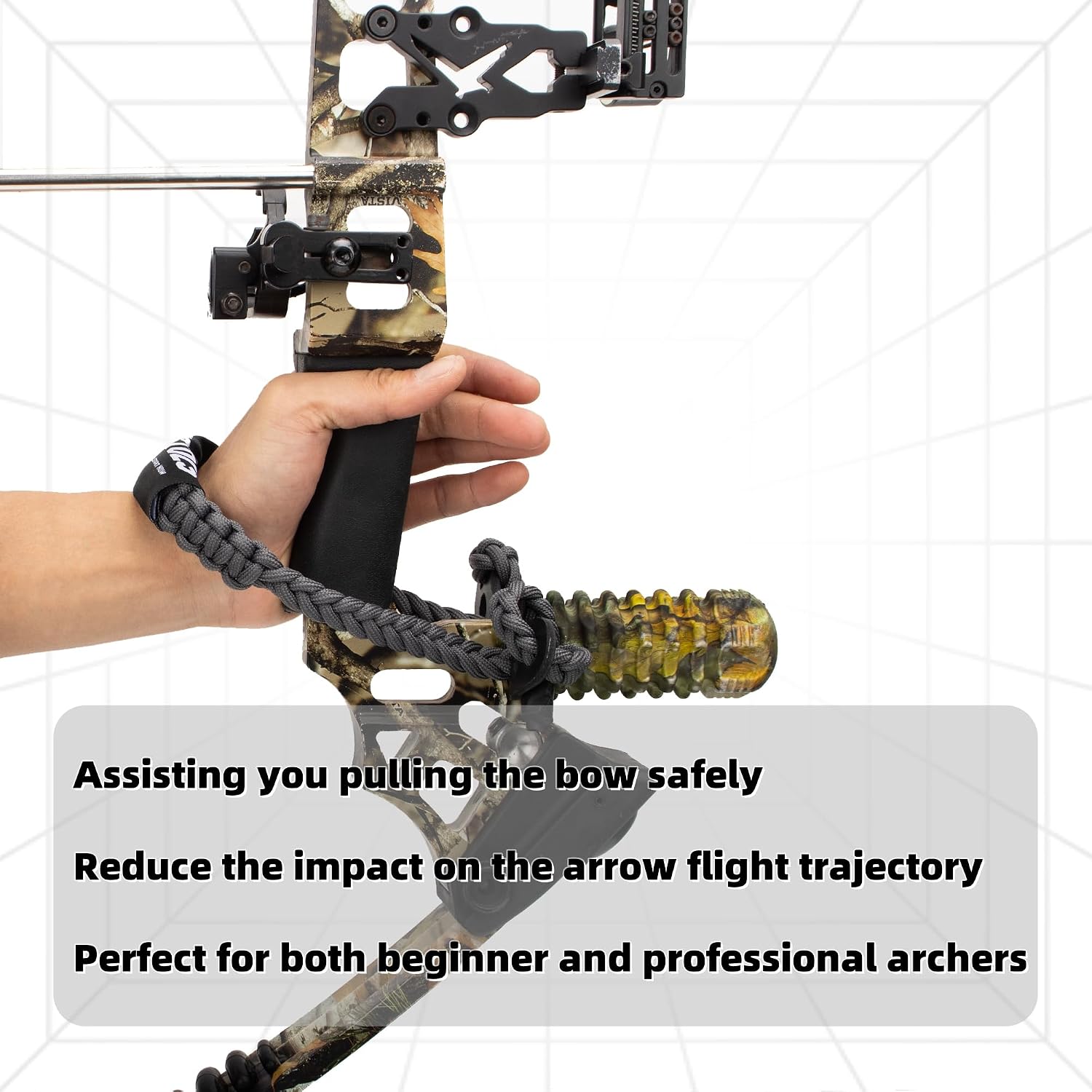 Archery Bow Wrist Sling, Adjustable Tight Paracord Strap with Leather Yoke for Stabilize Compound Bow Hunting Accessories