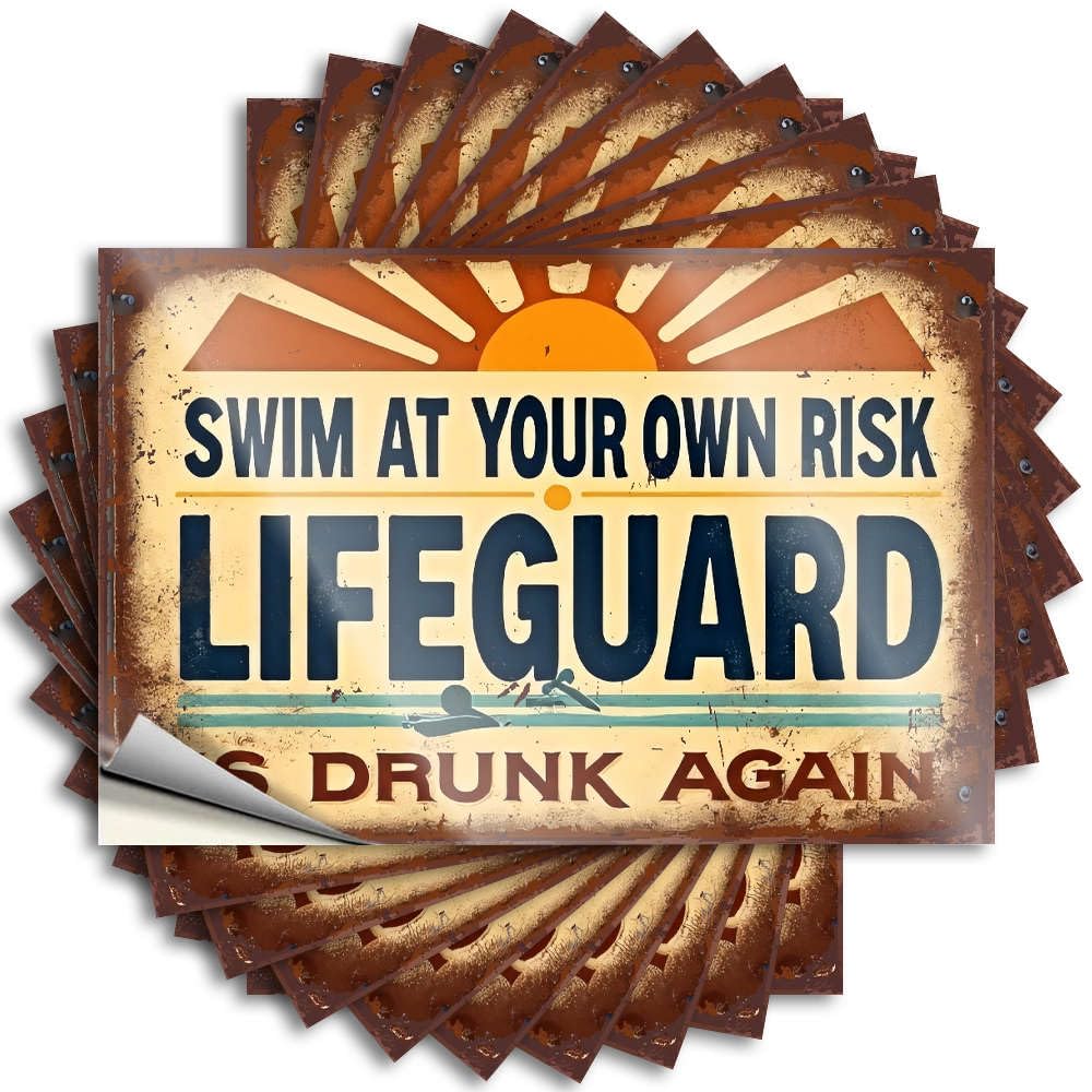 Decor for Man Cave Tattoos Durable Tumbler | Swim At Your Own Risk. Lifeguard is Drunk Again. Half Self Adhesive Sticker for Adulting DIY(6X9CM)