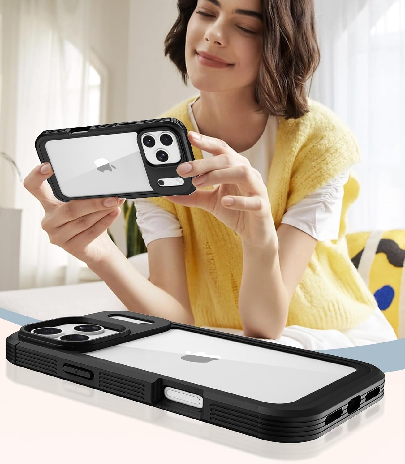 RubCase for iPhone 17 Pro Max Case, Full Body Phone Case with Built-in Screen Protector & Belt Clip Holster, Military Grade Drop Protection Rugged Cell Phone Cover for 17 ProMax 6.9” (Clear Black) - Image 9