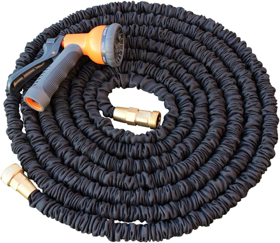 Black Mamba, 50' Expanding Garden Hose, Double Latex Core, Extra Strength Fabric, Brass Fittings, Includes 8 Position Spray Nozzle