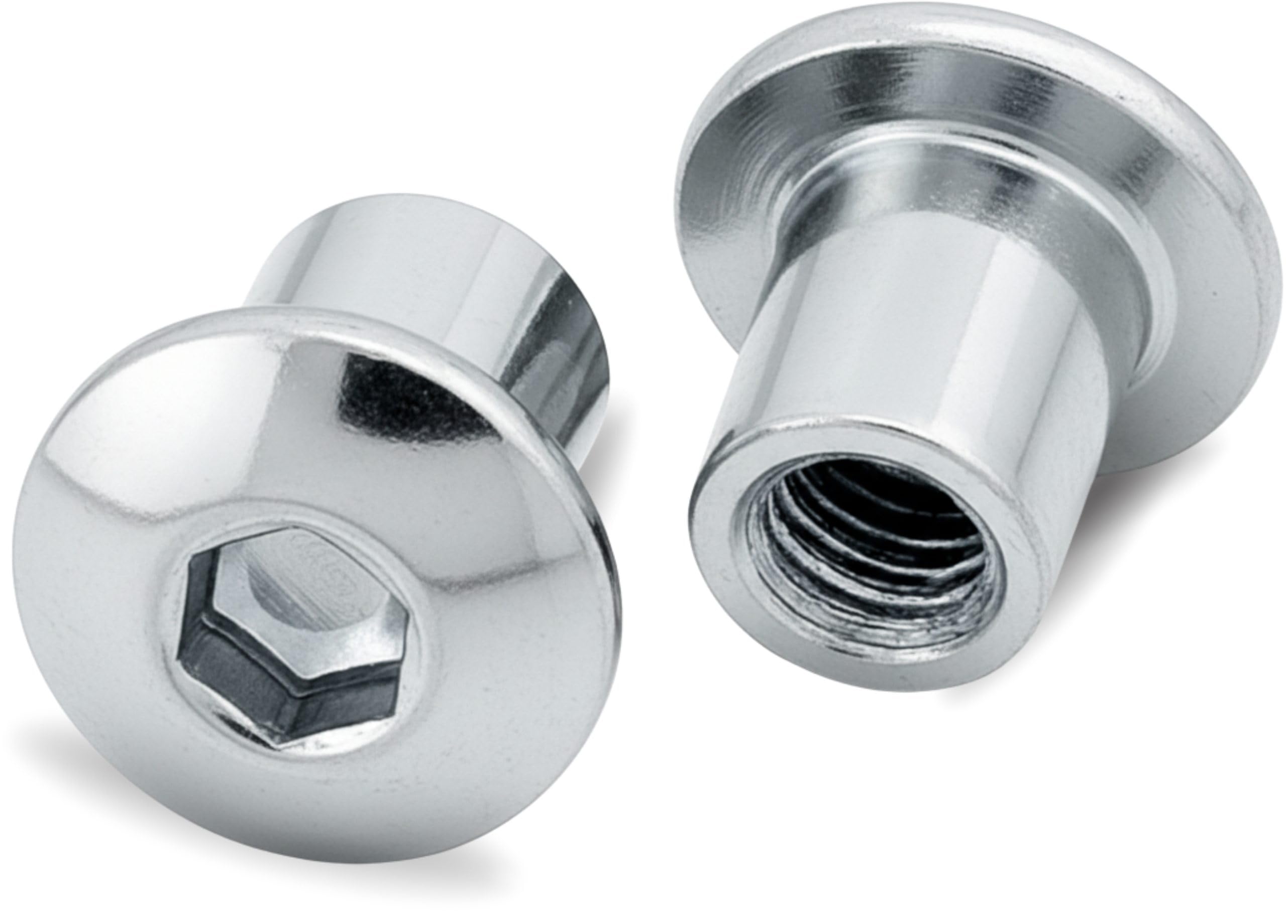 HEXATON Dadi a Manicotto M10 x 20 x 13 mm - 100 Pezzi - Dadi Esagonali per Mobili a Testa Tonda con Flangia e Cava Esagonale - Acciaio Zincato