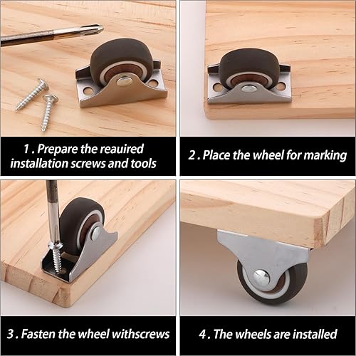 Miniatura 4 de 8 ruedas giratorias de 1.25 pulgadas de perfil bajo, ruedas de goma pequeñas fijas con rodamiento de bolas silenciosas, ruedas pequeñas para muebles