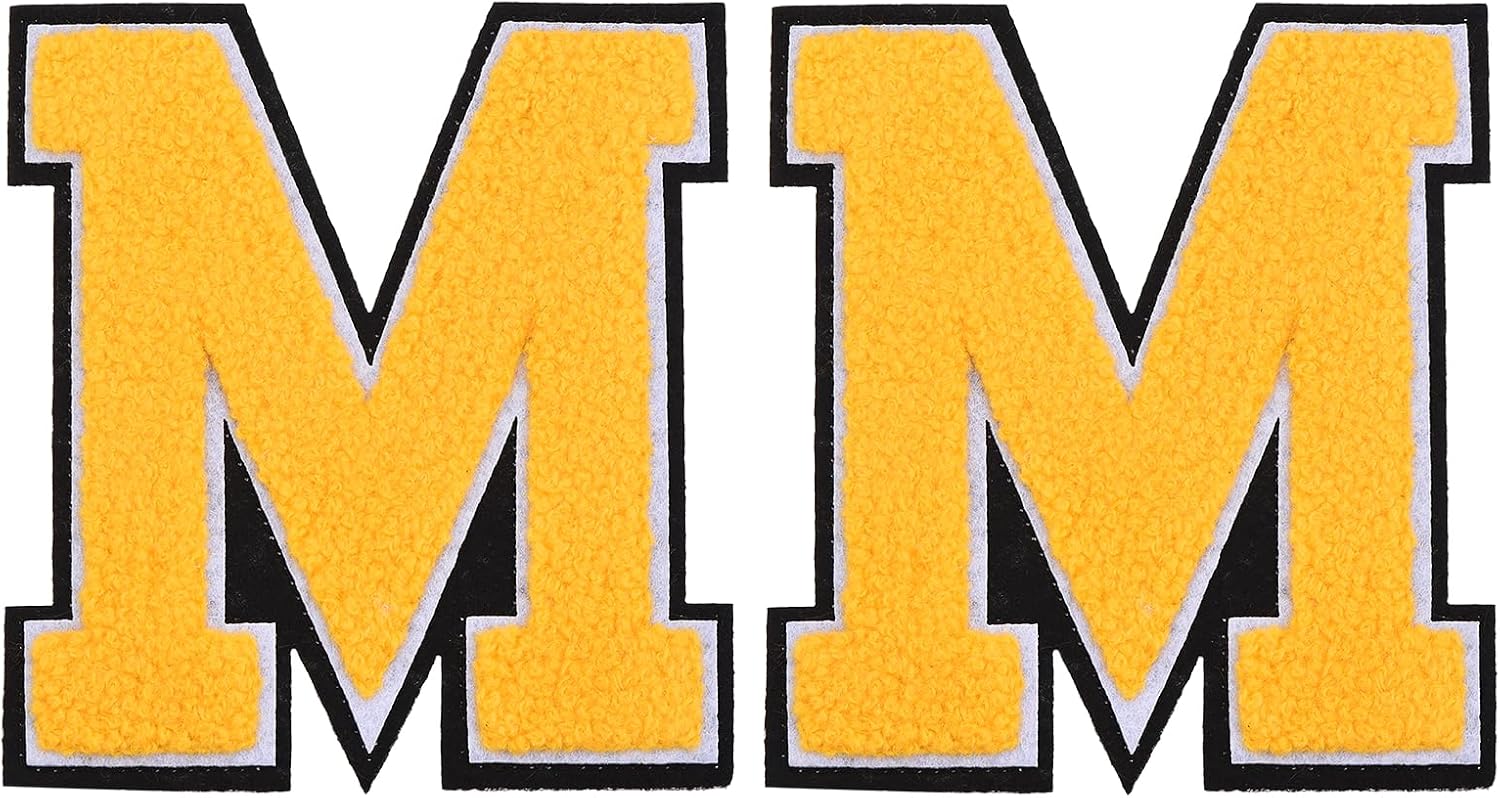 MECCANIXITY Chenille Letter Patches 4.7" Letter M Yellow 2Pcs