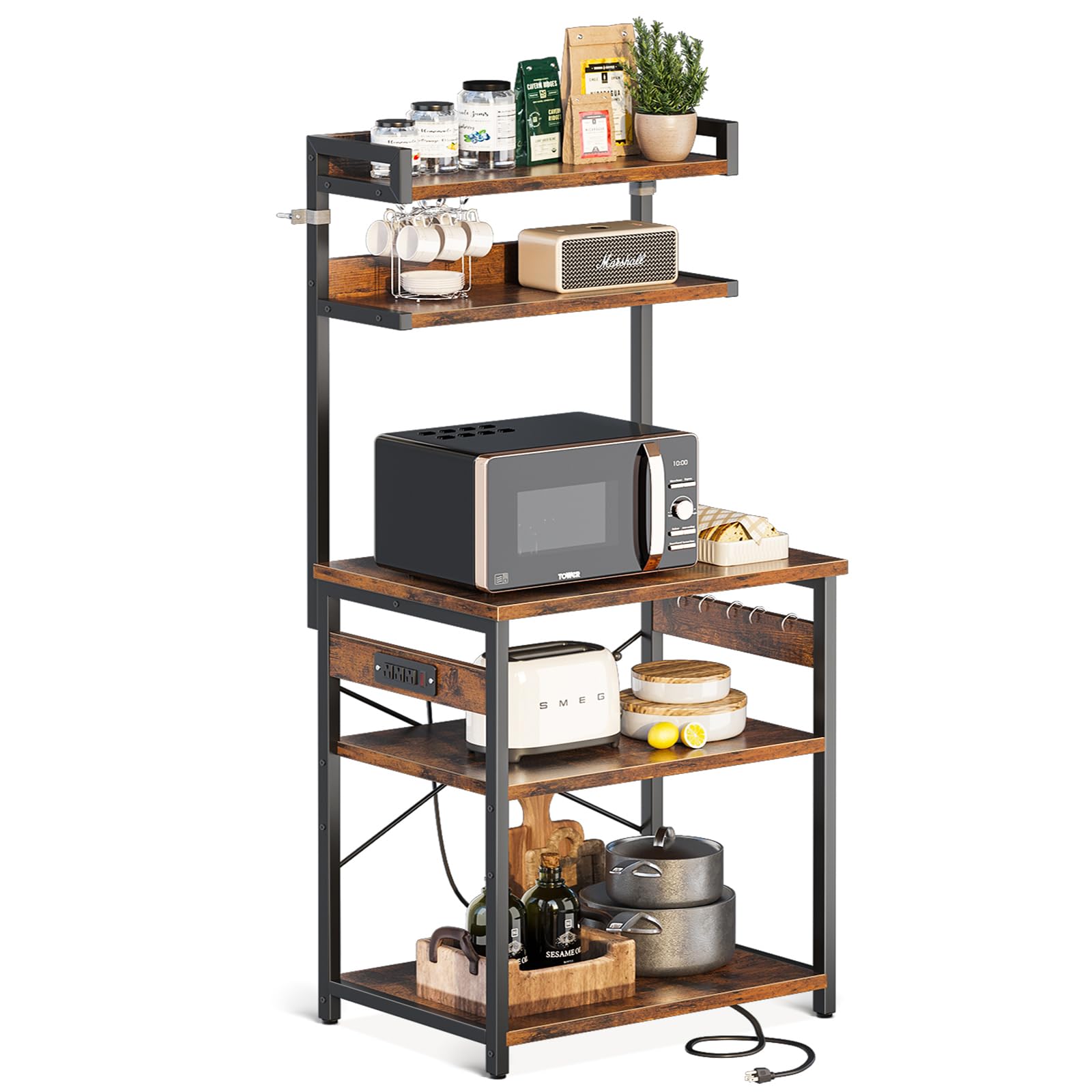 ODK Bakers Rack with Power Outlet, Microwave Stand with Storage 5Tiers