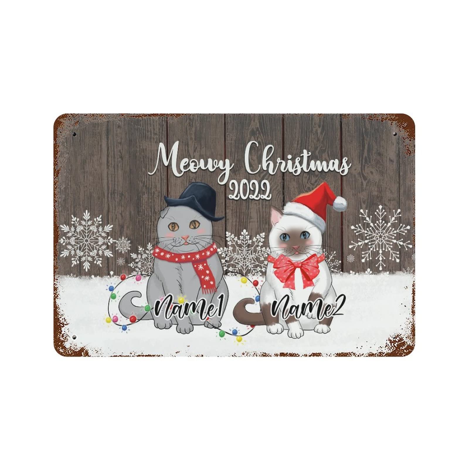 Panneau mural premium en aluminium chats de Noël, finition vintage durable 30x45 cm