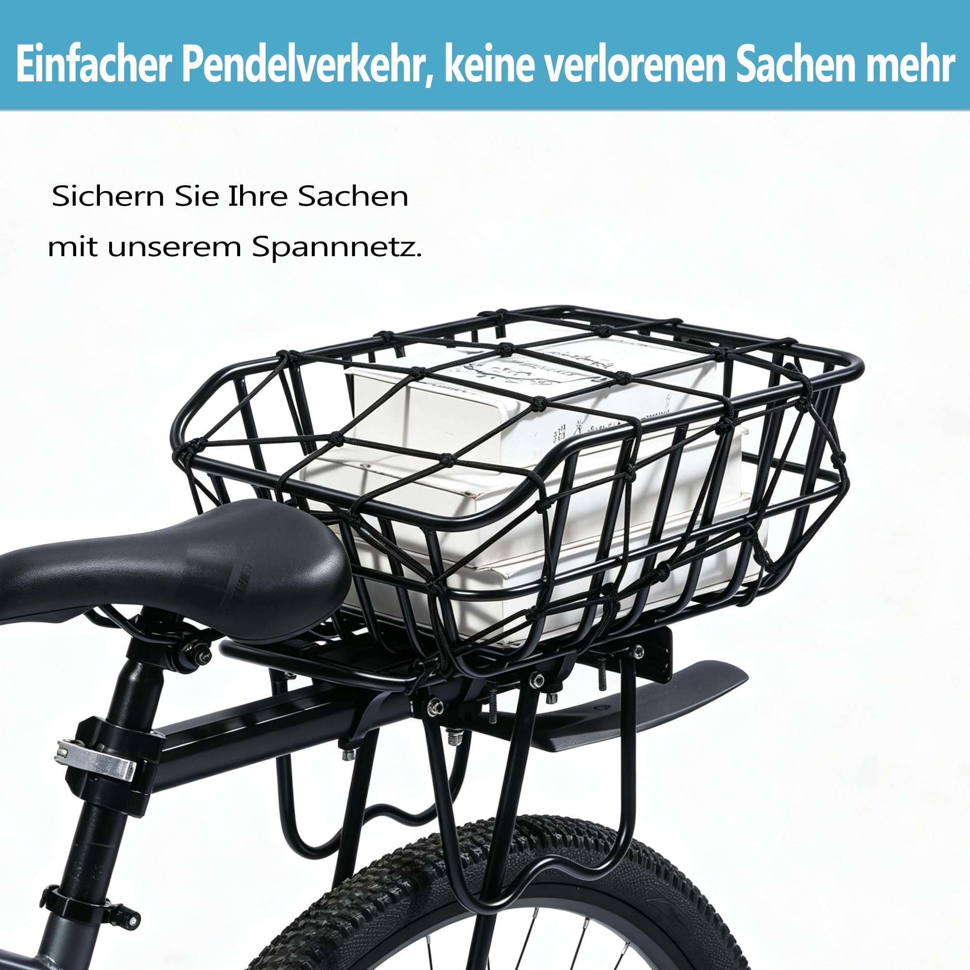 Fahrradkorb Hinten 18L, mit Regenhaube & Sicherheitsnetz, bis 20kg