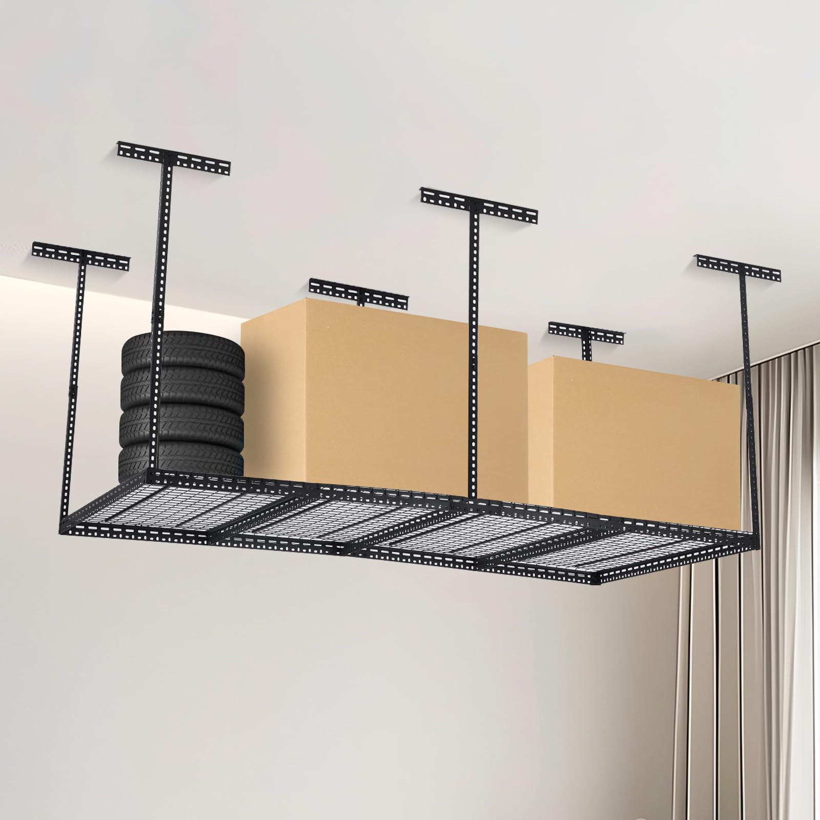 Fasyou 4x8 Overhead Garage Storage Rack – Heavy Duty Metal Ceiling Shelving, Adjustable Organization System for Garage – 660lb Capacity, Easy Install, Space-Saving Overhead Storage