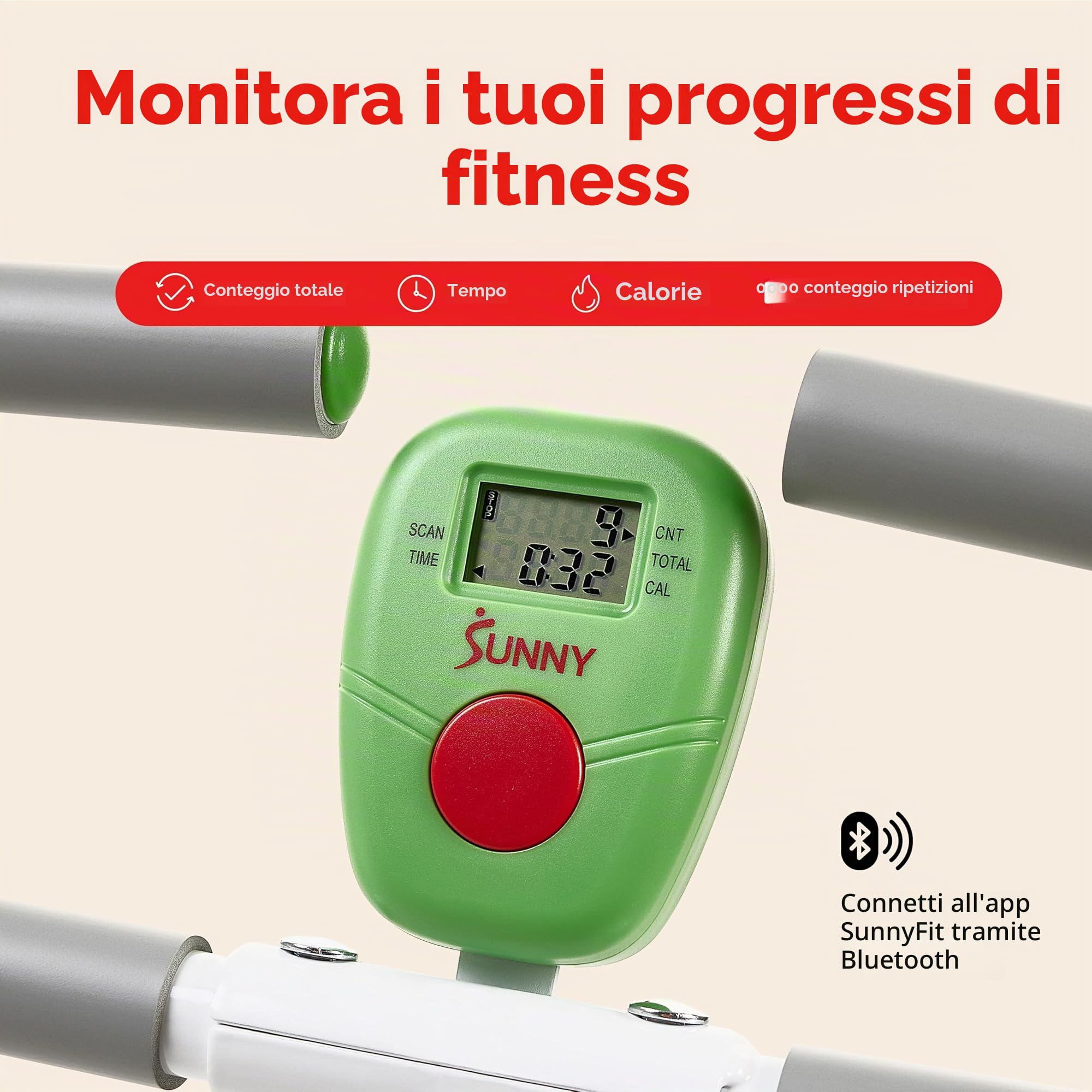 Sunny Health & Fitness Row-N-Ride Smart Pieghevole per Squat e Vogata | Allenamento Glutei e Gambe, 3 Angoli Squat, Resistenza a 4 Livelli, App SunnyFit, Portata 150 kg, Facile da Riporre