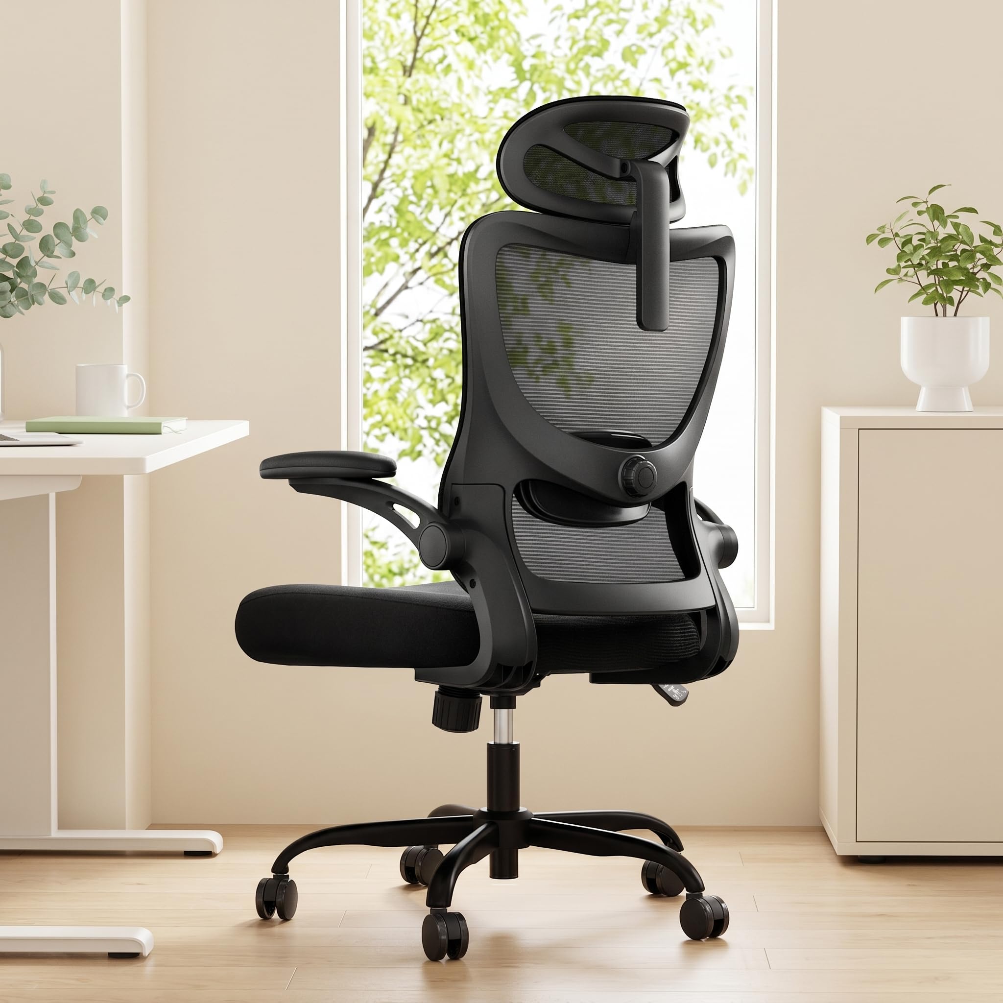 Marsail Ergonomiczne krzesło biurowe z regulowanym podparciem lędźwiowym, zagłówkiem i podłokietnikiem, regulacją wysokości i funkcją przechylania