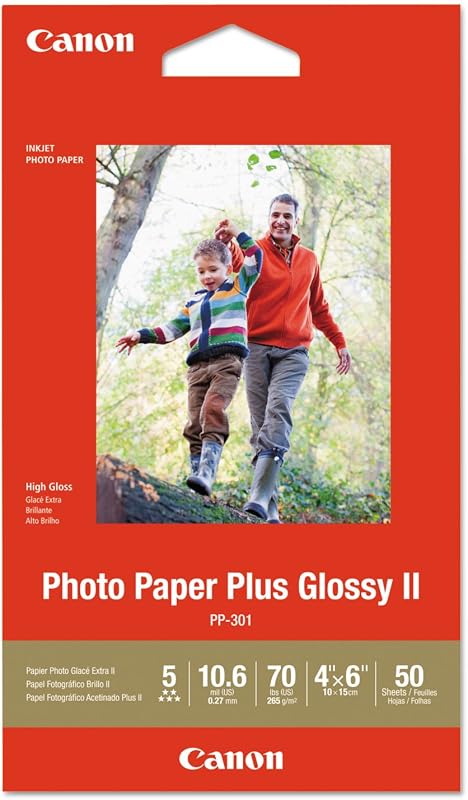 Papel fotográfico brillante Canon Plus II, 4 x 6 pulgadas (50 hojas)