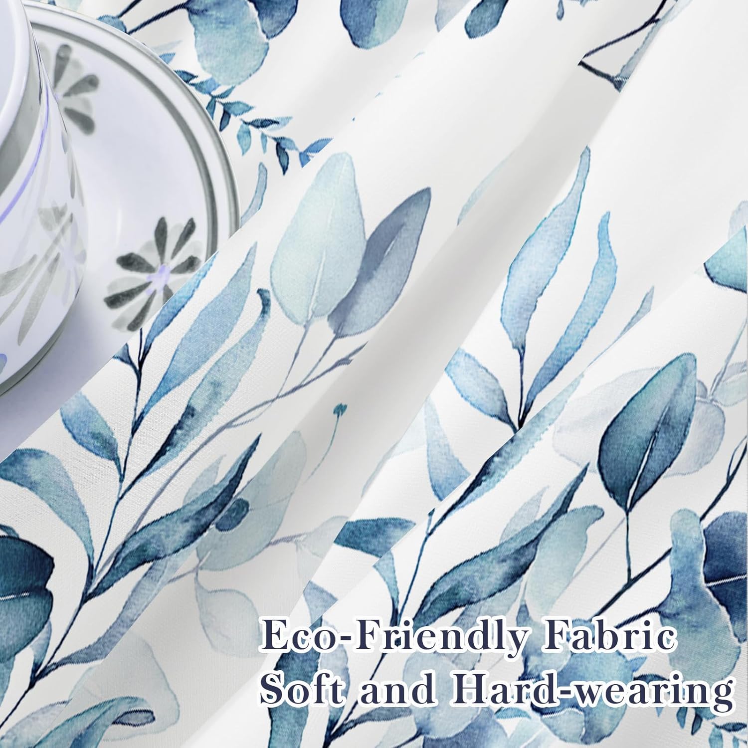 MitoVilla Plant Leaves Sheer Curtains 84 Inches Long 2 Panels, Blue Semi Sheer Curtains Light Filtering, Spring Summer Soft Textured Drapes for Bedroom Living Room Dining Room Window, 52" X 84"