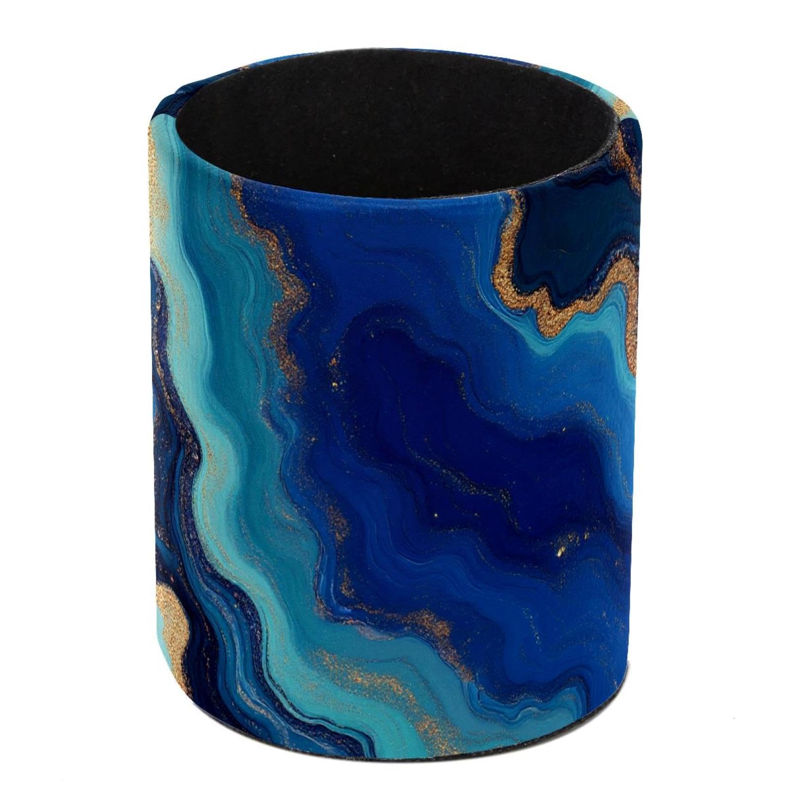 HEOEH Marble Gold Veins Pen Holder for Desk, PU Leather Pencil Holder Pen Cup Marker Holder Makeup Brush Holders, Desk Accessories & Workspace Organizers for Home, Office