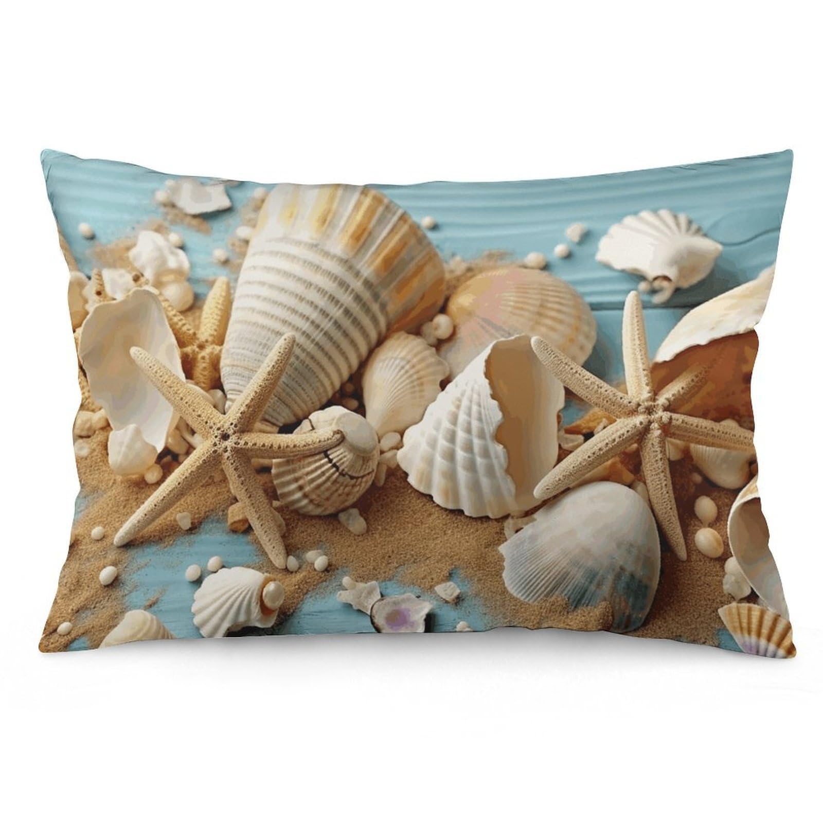 2 Pack Pillow Cases for Hair and Skin, Soft Breathable Pillow Case Covers with Hidden Zipper, Beach Theme Seashells Pillowcase 20"x30" Pillow Covers for Sleeping Gift