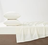 Vista 4 de Linen Closet Juego de sábanas de satén de algodón de 400 hilos, 4 piezas, tamaño matrimonial, marfil